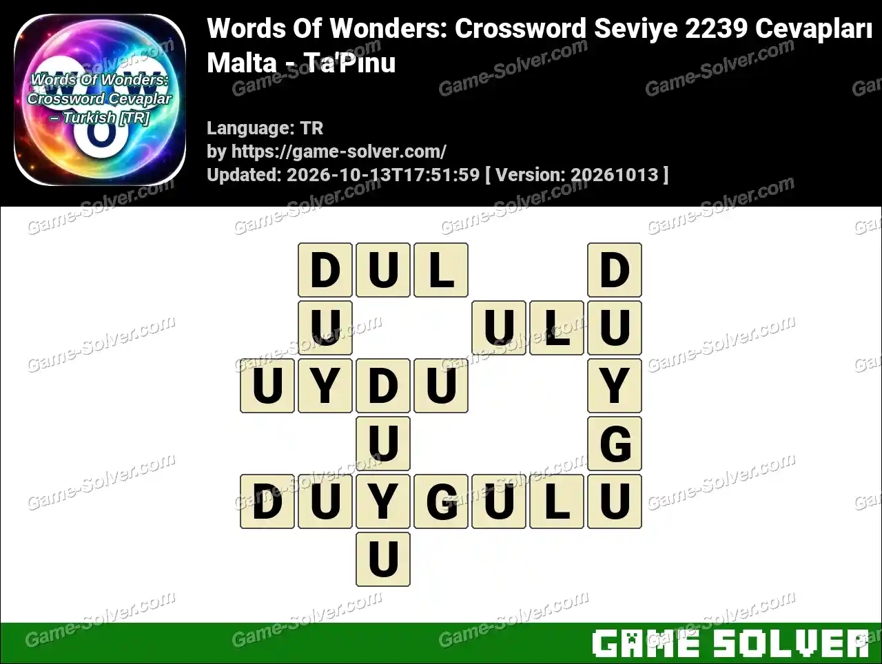 Words Of Wonders: Crossword Seviye 2239 Cevapları – Malta – Ta’Pınu